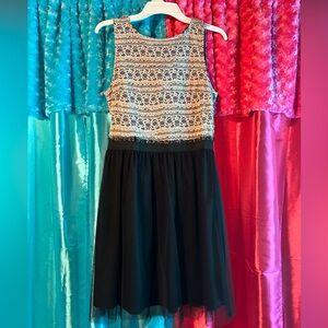 cream and black formal dress